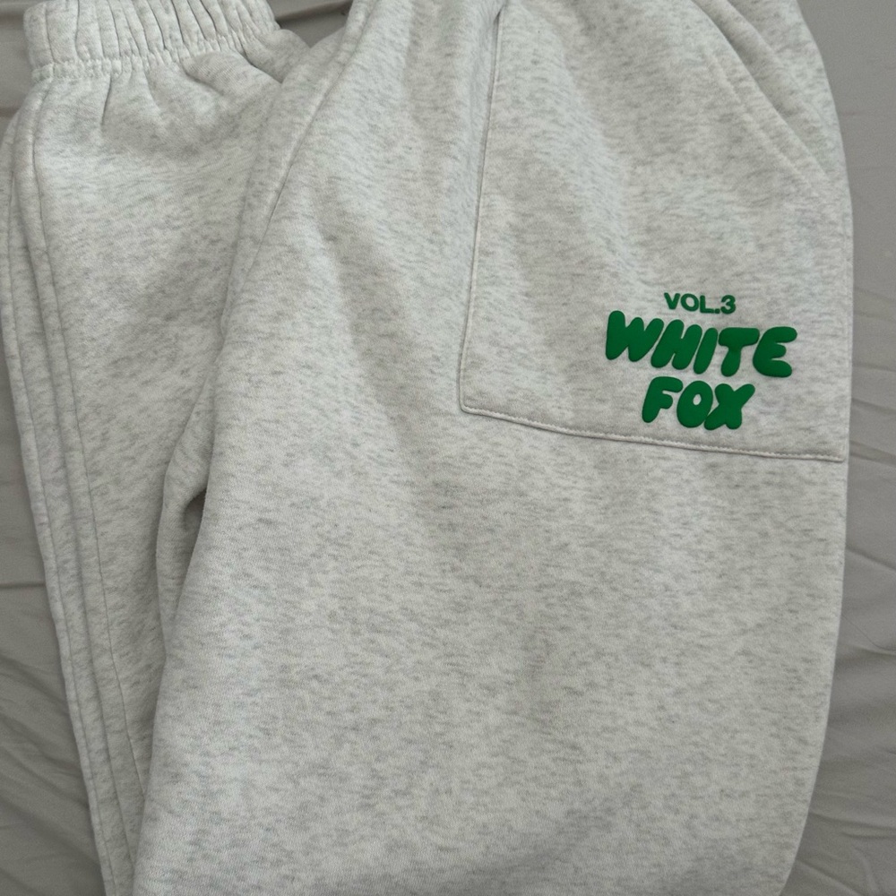 White Fox Boutique Gray Joggers with Green Logo